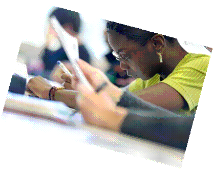 Undergraduate students take a test.
